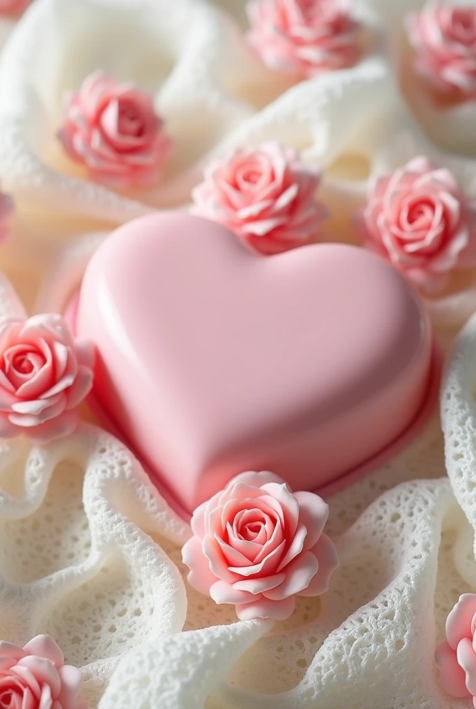 Heart-shaped soap with pink roses on the sides