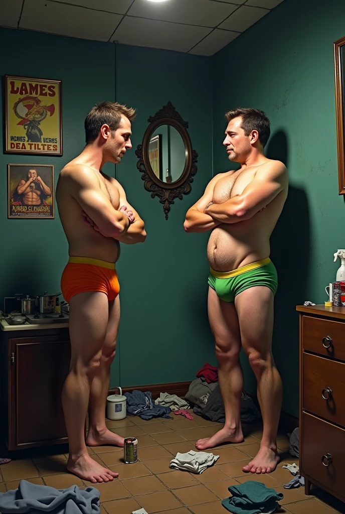 A man ashamed of another man in his underwear