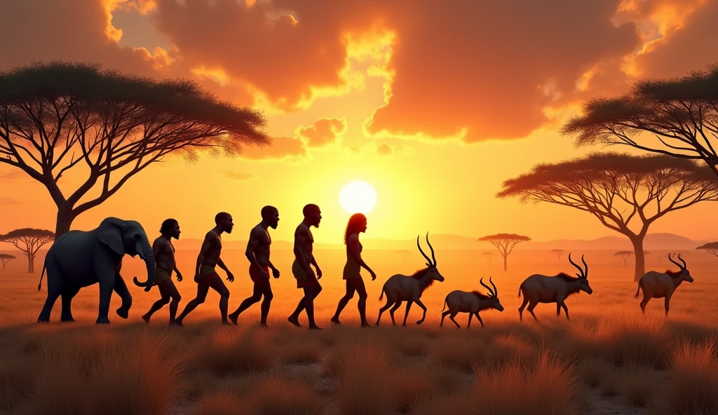 Human Evolution in Africa. Leave one-third of the right side and one-third of the top of the image without characters., then, where will I put the text.