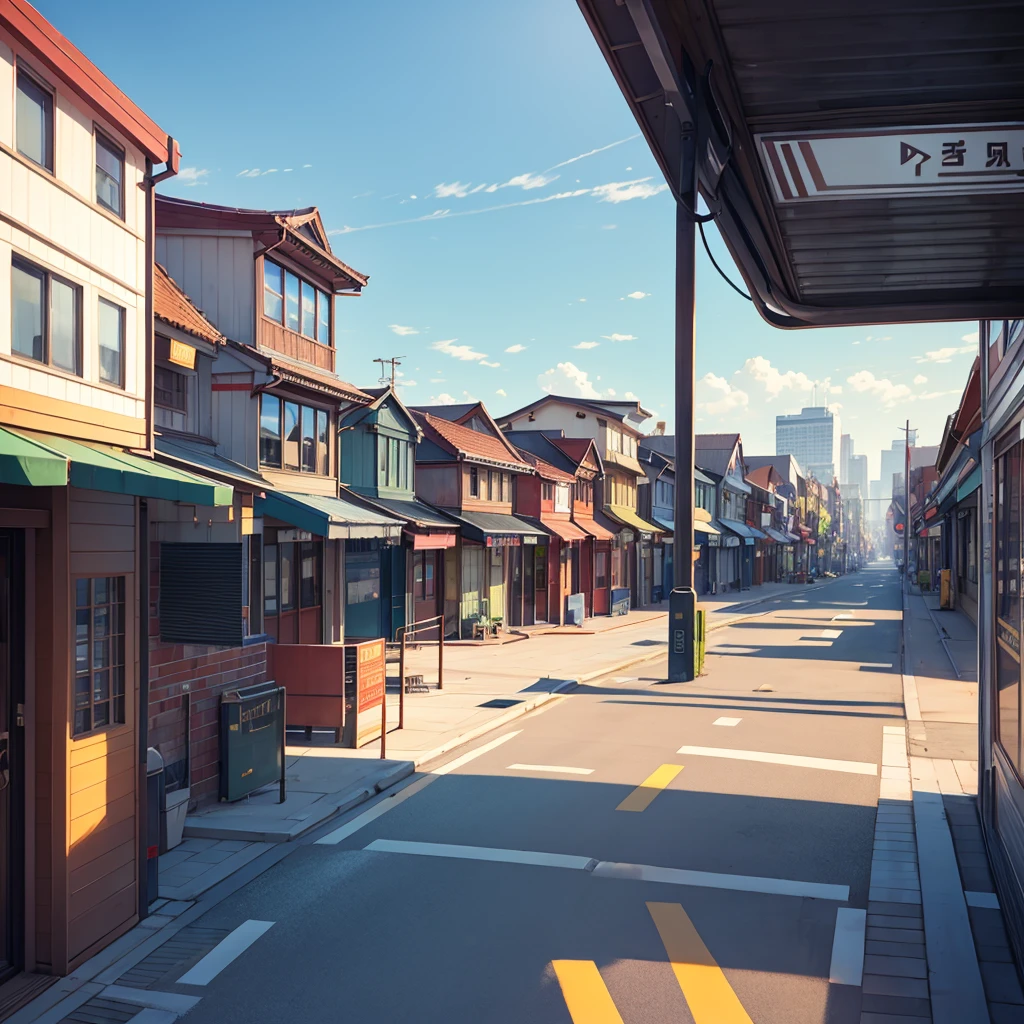 As a pedestrian platform with businesses,background houses but the horizon shouldn't be seen
