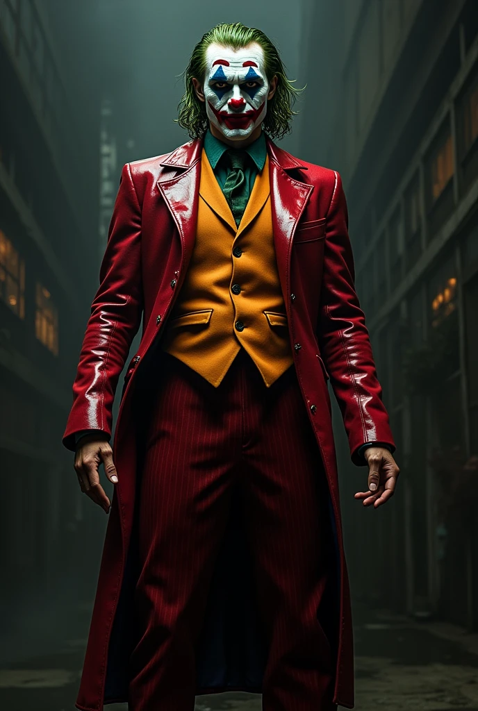The Joker as a realistic human man, (masterpiece), best quality, hyper-detailed, (((NSFW, erotic, full body shot, muscular hips-butt-legs, large cock, big cock, legs spread, dripping wet, high quality fingers, normal hands, detailed