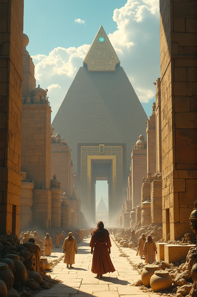 Amidst towering ziggurats, their peaks lost in the clouds, artisans clad in linen tunics move with purpose. Sunlight dances across polished surfaces—bronze gears, intricate cogs, and crystal lenses. In a dimly lit chamber, scribes hunch over papyrus scrolls, their quills scratching out equations that defy the stars. A colossal automaton—an amalgamation of brass and alabaster—stands sentinel, its eyes glowing with an otherworldly light. The air hums with energy, a symphony of forgotten knowledge. And there, at the heart of it all, a sage in a hooded robe peers through a crystal prism, unraveling the mysteries of time itself.