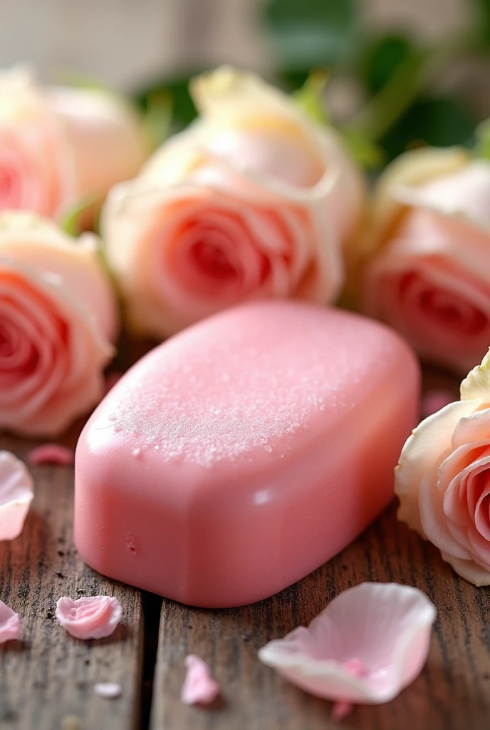 Pink soap with roses around