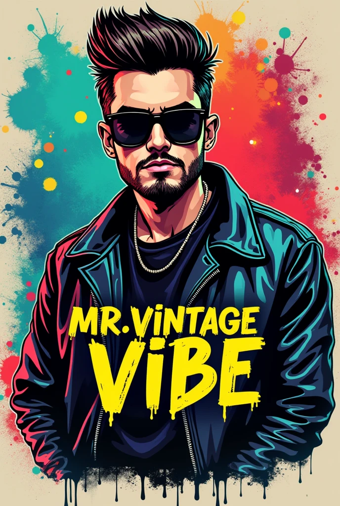 Give me a logo for a clothing store that includes the store name which is "Mr. Vintage Vibe" 
Urban style and a gangster to have an aggressive style with striking colors 