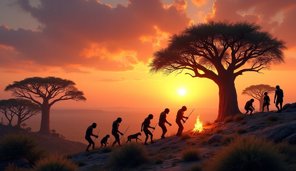 Human Evolution in Africa. Leave one-third of the left side and one-third of the top of the image without characters., then, where will I put the text.