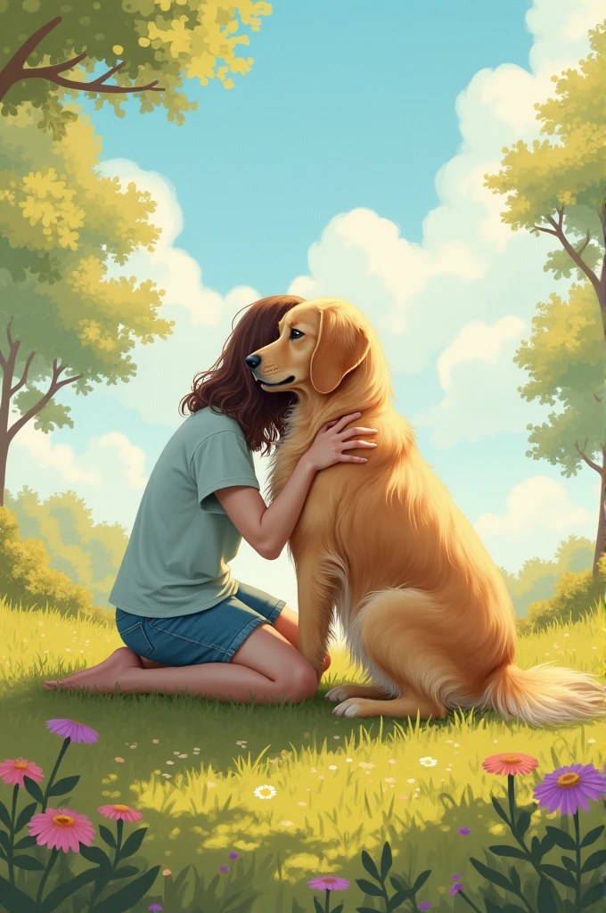 Person petting their dog with their head