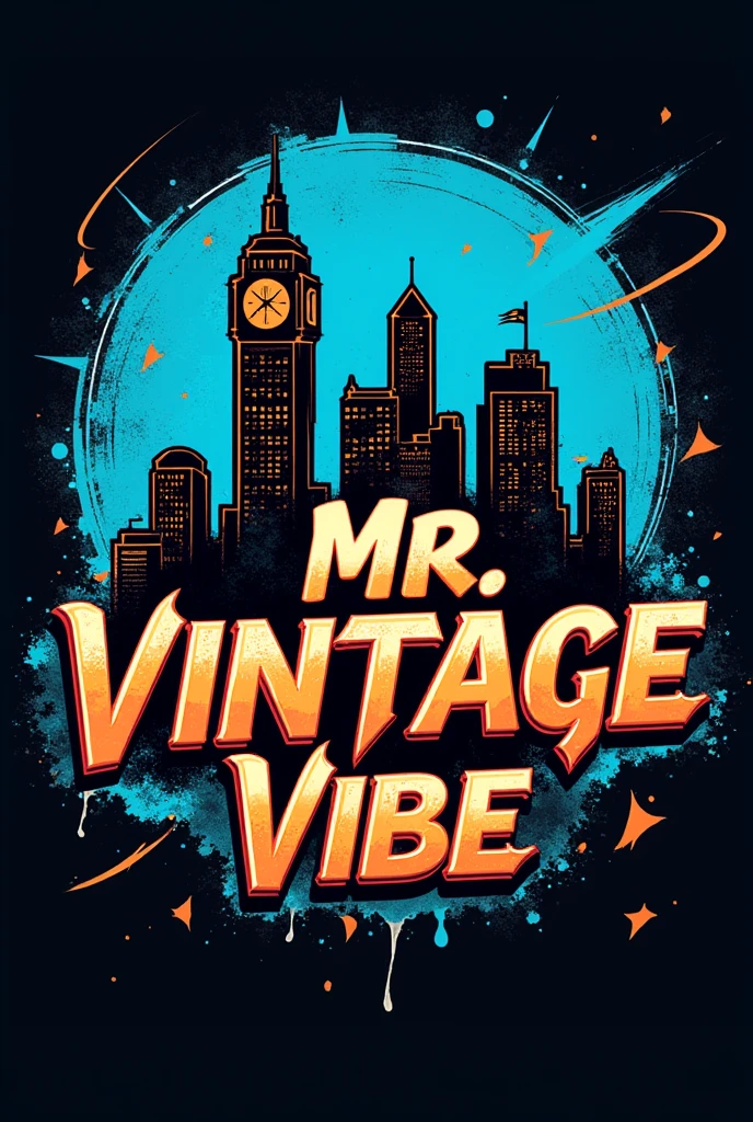 Give me a logo for a clothing store that includes the store name which is "Mr. Vintage Vibe"
With urban style and an aggressive style with striking colors