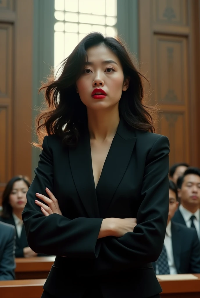 Prosecution, Large, disheveled breasts
Red lips
Korean