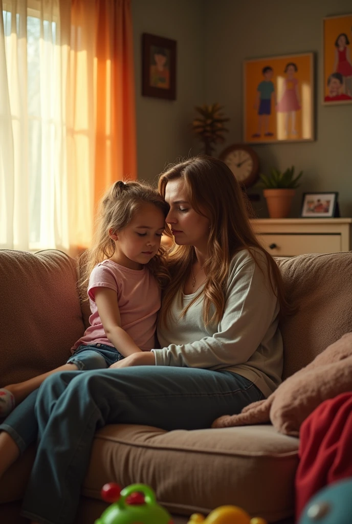 Stephanie at home with her daughter who is sad