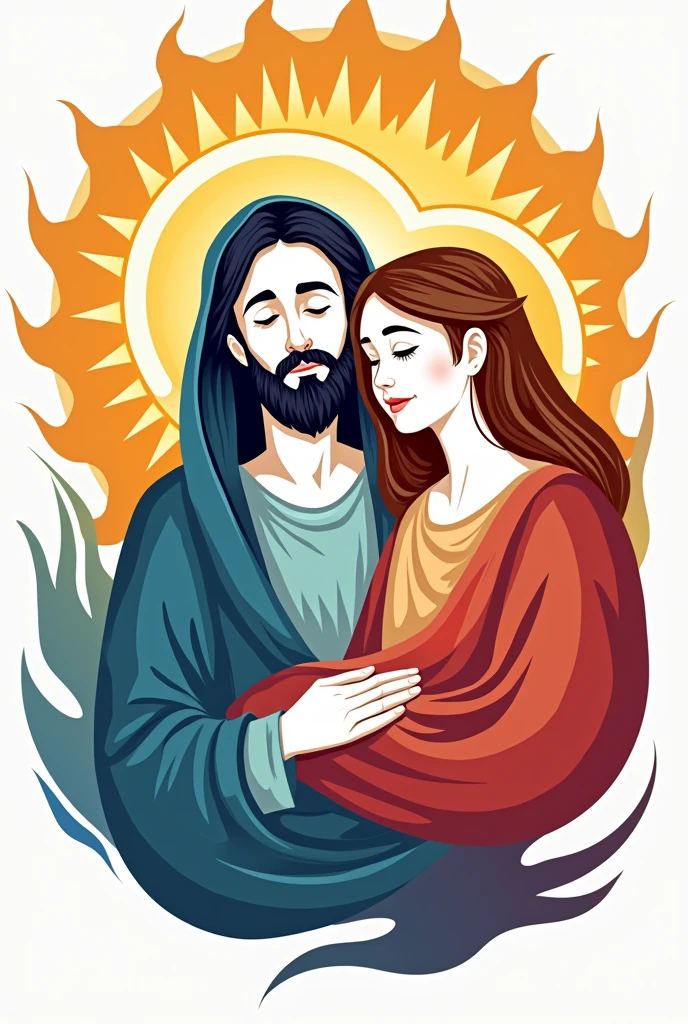 Logo drawn with more graphic lines to paint of Jesus and Mary, for a children's choir called "Sacred Hearts of Jesus and Mary"