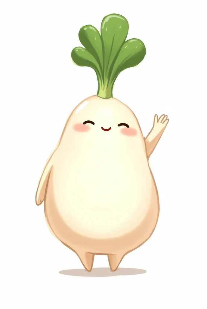 concept art, Decent quality, A cute, chubby, anthropomorphized white radish waving its hand, looking at viewer, expressionless, Dynamic configuration, Illustration, no background, Profile picture