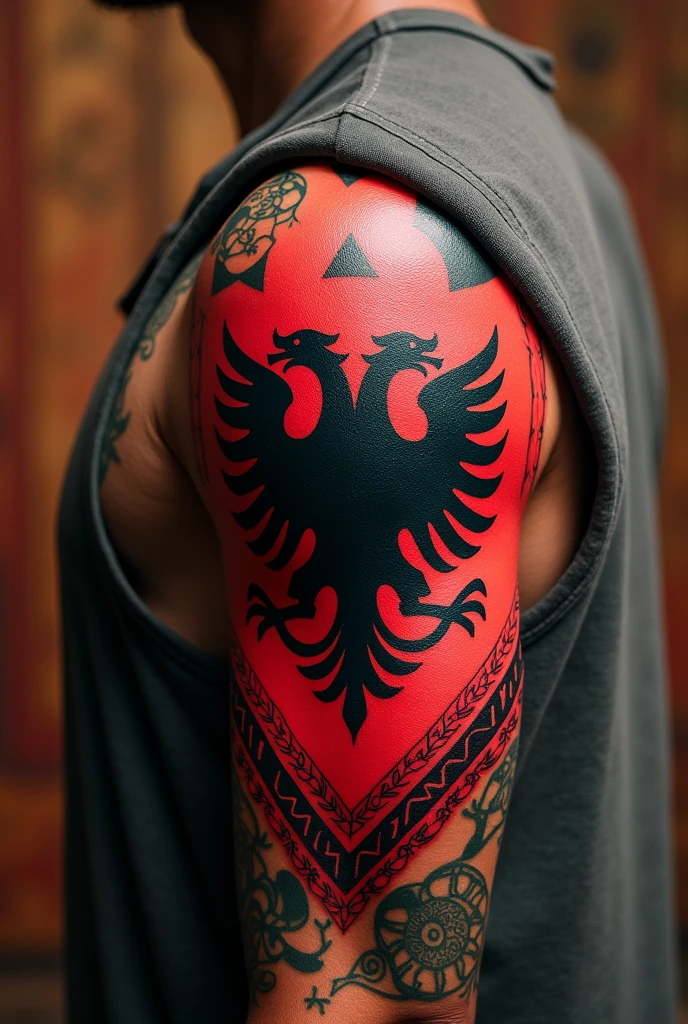 Can you create the flag of Albania for me, and I want to put it on my body as a tattoo.