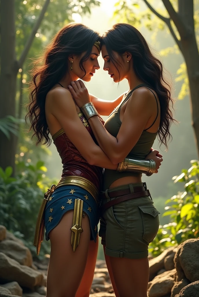 Wonder woman lesbian rubbing tribbing with lara croft spread legging nude