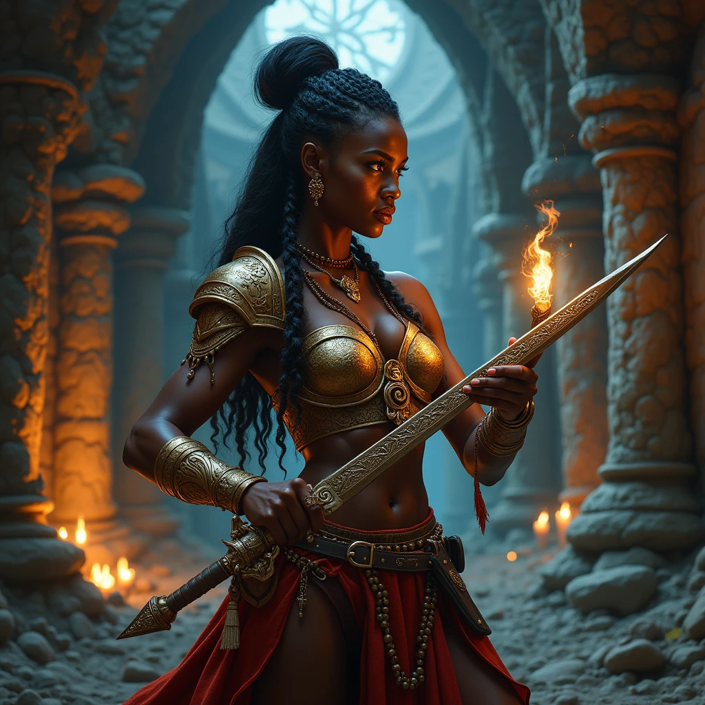 A female warrior with ebony skin、Dungeons&Dragons