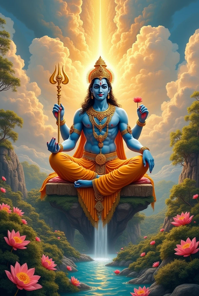 Create an landscape image of lord vishnu in vaikuntha heaven