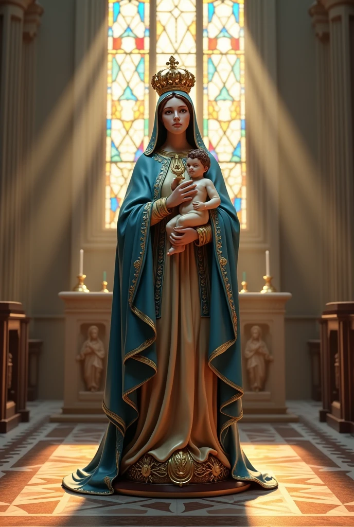 3D image of Our Lady of Aparecida from the front and side
