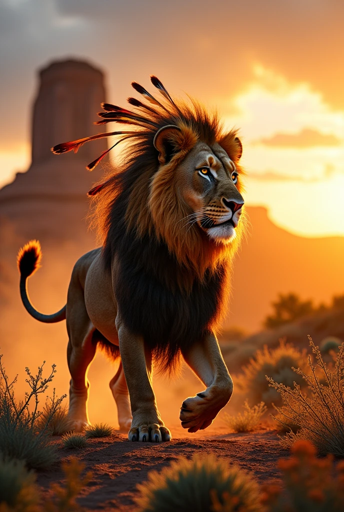 A lion participating in an Apache ritual dance, with movements and postures that reflect spirituality and tradition.