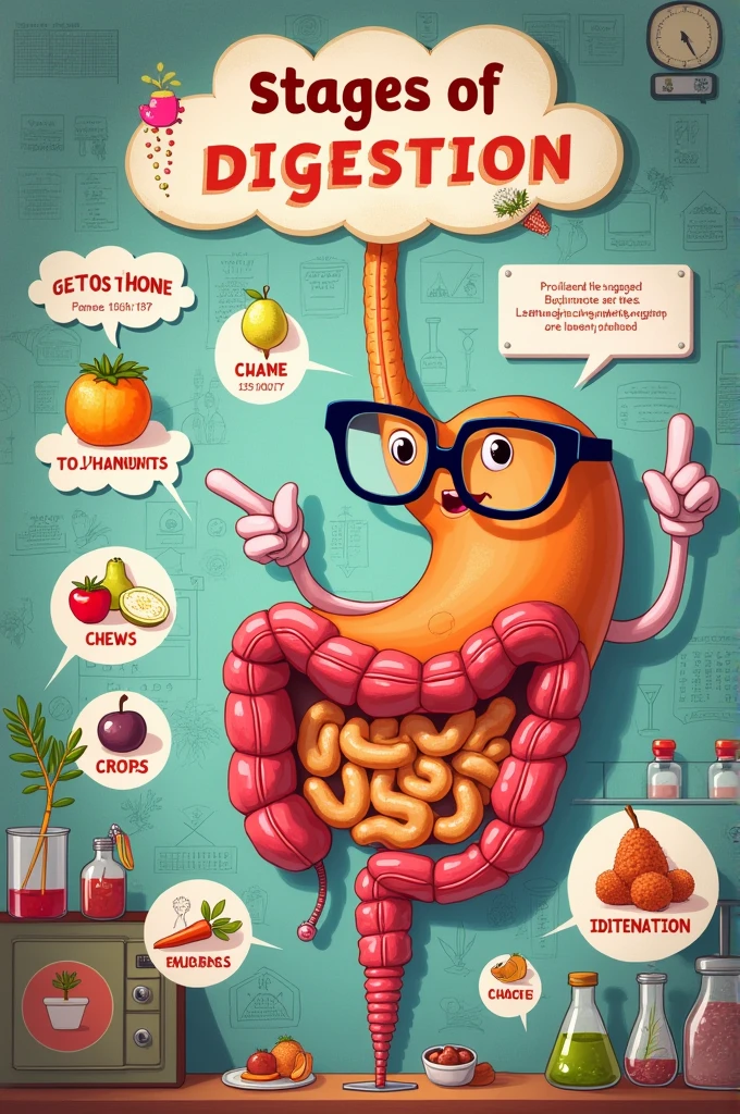 Visual organizer of the stages of digestion with drawings