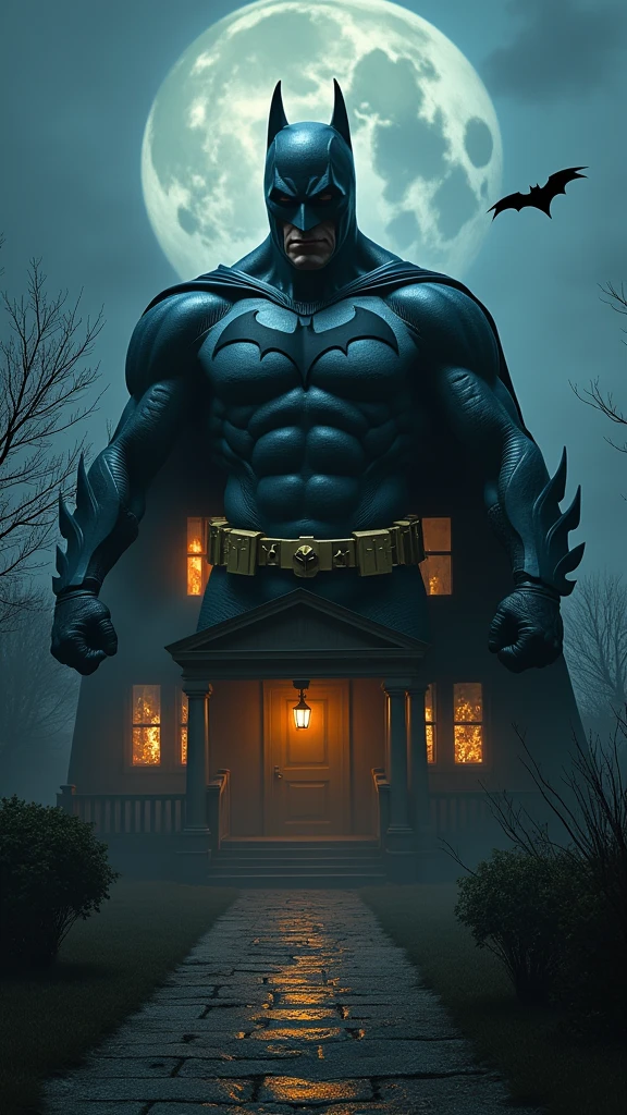quality\(8k,wallpaper of extremely detailed CG unit, masterpiece,hight resolution,top-quality,top-quality r,hyper realisitic,increase the resolution,RAW photos,best qualtiy,highly detailed,the wallpaper,cinematic lighting,ray trace,golden ratio\), BREAK , Batman Spooky House