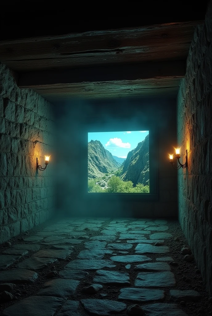 AN EMPTY SPACE in a BUNKER that looks rustic, where controlled screens by an artificial intelligence stand out. On these screens, you see deferred ideas, on one, you see how the earth is destroyed by climate change and on the other, you see the rebirth of paradise. That the screens look small