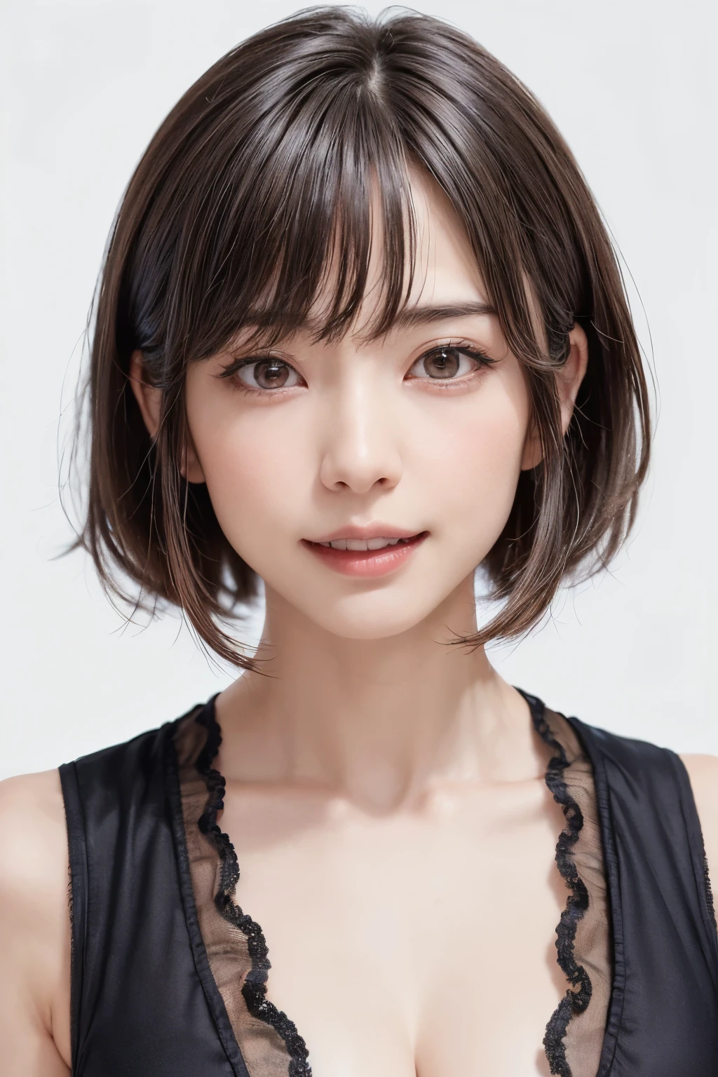(software:1.8、masterpiece, Highest quality),1 person, alone, hyper Realistic, Realistic,Realistic, Looking at the audience, Light brown eyes:1.4,Brunette Short Bob Hair with highly detailed shiny hair, Brightly colored winter clothes, Lepangas:1.4), Outdoor, Mouth closed, Upper Body、big chest eye、eyelash、{Hugeな|big chest|Hugeなな|Mega} whole :2, chestの谷間:2、(((big chest eye、Short Bob Hair、Highlights from Students、Looking at the audience、She is very beautiful and cute、Show me your ears、Long neck、smile、Close your mouth and smile、Bangs and beautiful teeth)))、Ideal body type、(Nothing is drawn、A very beautiful pure white background:1.6)、美しいLong neck:1.4、(({Huge|big|Hugeな|Mega} chest, chestの谷間:2、Upper Bodyは服を着ていない:1.6))、(((Portraiture:2)))、Perfect Anatomy