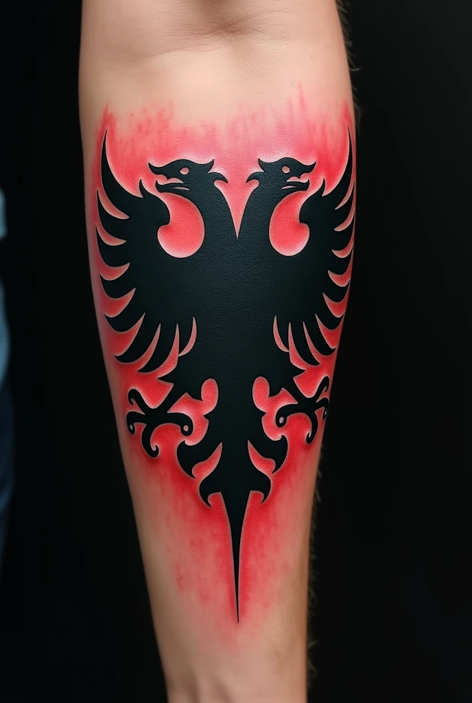 Can you create the Albanian flag for me? I want to get it tattooed on my forearm, but I want the whole tattoo to be black and you can add a gradient.