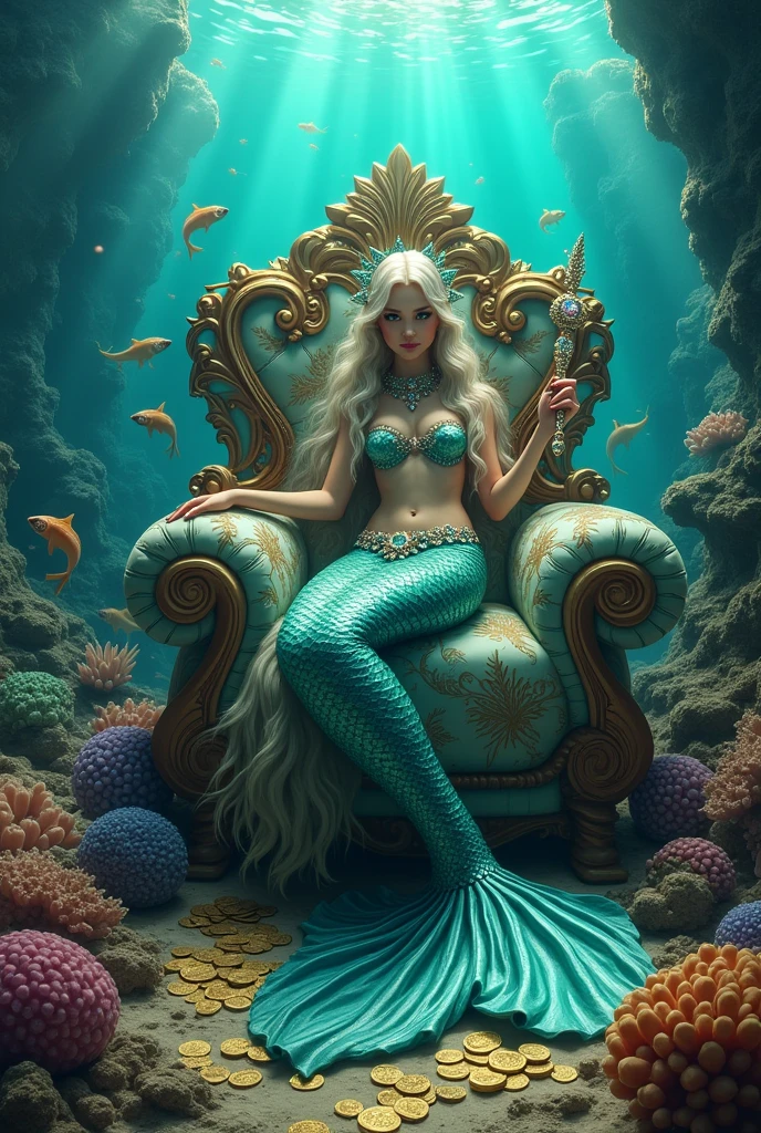 Create an image of a mermaid with a lot of wealth