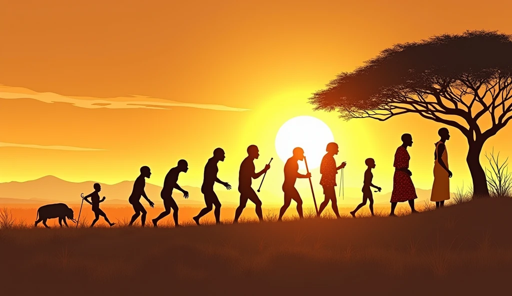 Human Evolution in Africa. make the characters on the right side of the image.