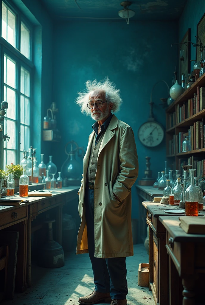 Old science room, blue color