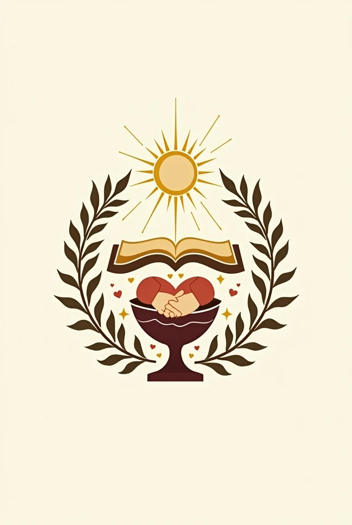 A logo for a church where the church's purposes are reflected in symbols: adoration, evangelism, discipleship, service and communion