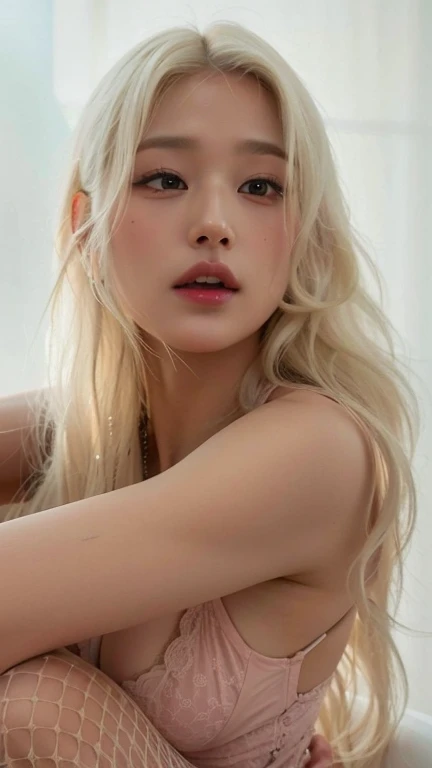 Best quality, masterpiece, ultra high res, (photorealistic:1.4), raw photo, 1girl, earrings, jewelry, 1girl, (platinum blonde hair:1.2), looking at viewer, cafe,realistic, closeup, sunlight, light from front, open mouth, BREAK,