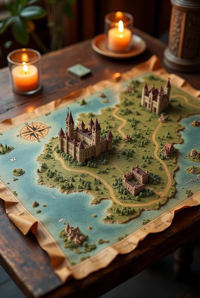 An ancient map with the castles of the four kingdoms.