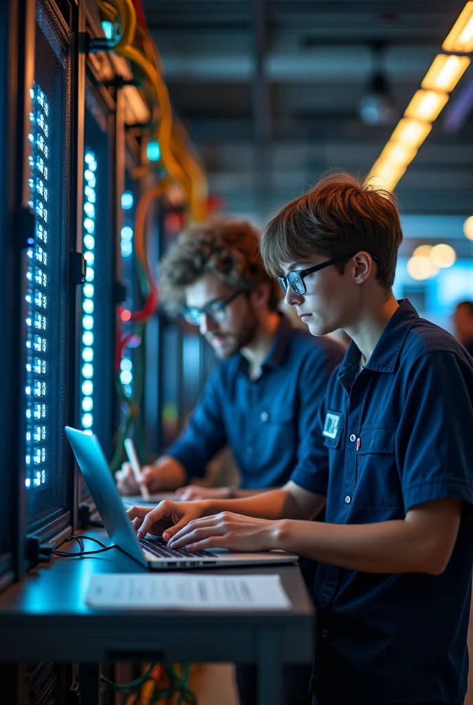 Internet technician with personal trainee