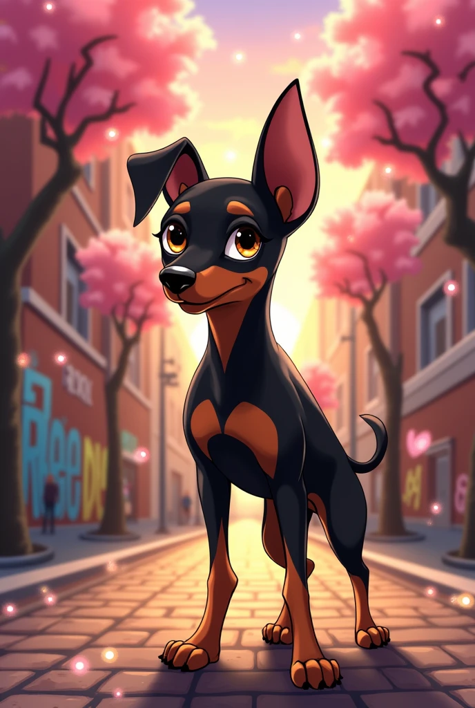  a black and brown anime pinscher