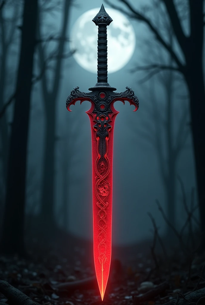 Red and black sword with a dragon symbol