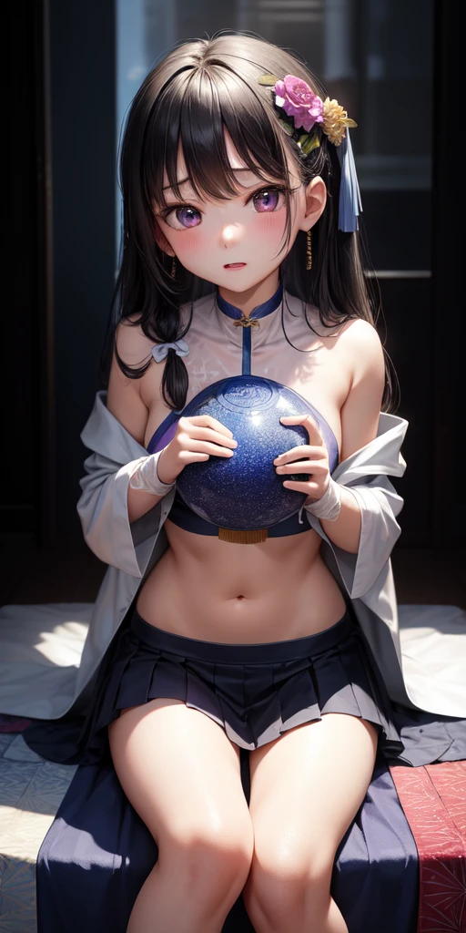 Practical, 1 Girl, black hair, Purple Eyes, Glowing eyes, Crop Top, skirt, Open your mouth, blush, night, Flowers, sun, sunlight, nude 、8k，Highest quality，One girl，Slim body，Flat breasts，quilt困在地牢，Helpless and desperate expression，Completely naked：1.6，No clothes：1.8，Damaged clothes：1.6，呈大字型quilt，Hang your hands up，Legs apart，Open、Open，Open，外阴Open，quilt狠狠抽插，Multiple men and young girls violently having sex，少女quilt塞满，少女quilt抽插，少女quilt抽插，少女quilt性玩具抽插，少女Open，少女quilt按摩棒抽插，The girl is screaming，Thick white liquid flows out，Girl with scars all over her body、quilt轮流性侵，Multiple people have sexual intercourse，quilt强奸、quilt，Legs apart and thrusting，Open your legs and insert the massage stick，双腿打开quilt性玩具抽插，Used everywhere