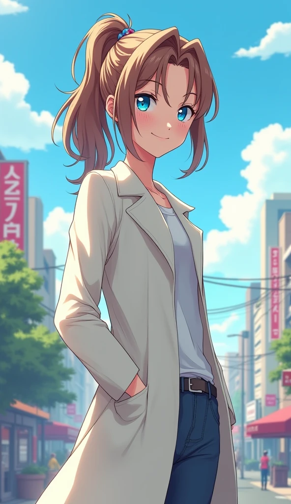 29 years old
Physical Traits:** women , of medium height, about 1.65 m. He has light brown hair, which he usually wears pulled back in a messy ponytail. His eyes are a bright blue, reflecting his intense curiosity. His build is thin, , with white coat. He has a small scar above his right eyebrow, anime