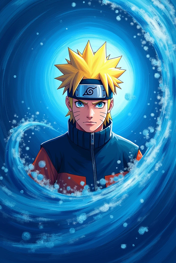 Redraw Boruto in the style of a blue vortex with impressionistic strokes..