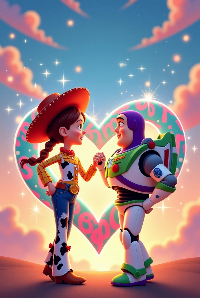 Skimo and Frapesita's name with Jessie and Buzz in a heart 