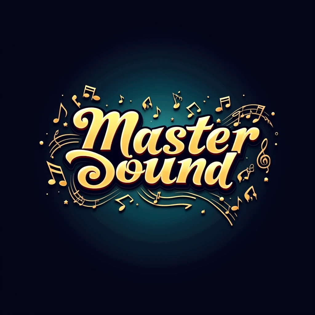 Create a logo for a music group with the words Master Sound and a beautiful font. estilo 3d
And include musical notes.