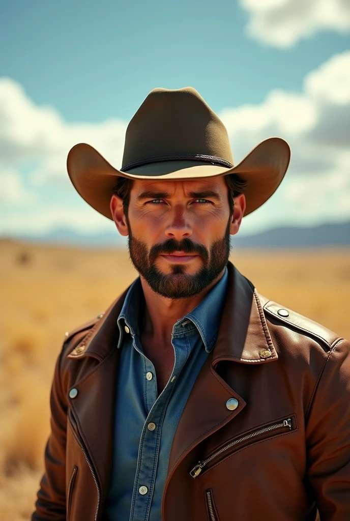 Henry Cavill with beard wearing a cowboy hat