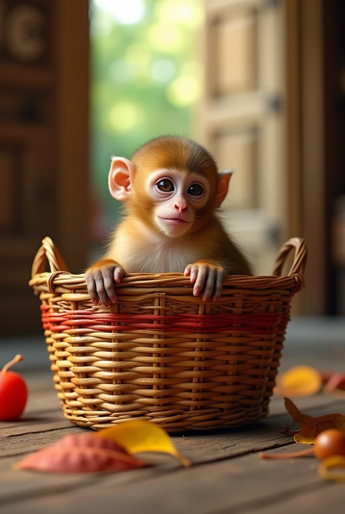 
A monkey in a basket behind the door