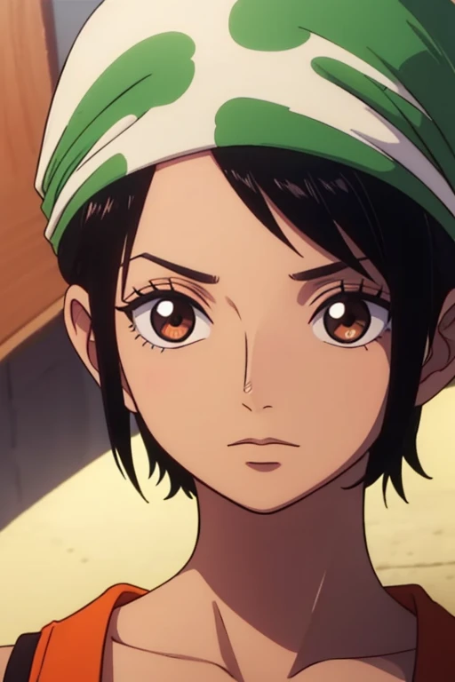Animated, girl, black hair, brown eyes, short hair, mature face, durag