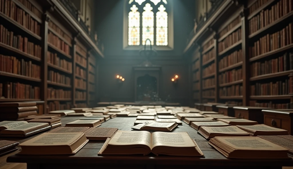 It gives me a background of a large old time with a table with books on it