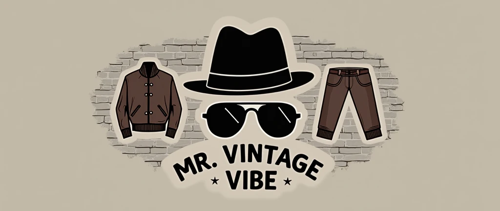 Give me a logo for a clothing store whose name is "Mr. Vintage Vibe "
I need it with an urban and slightly gangster style, with basic colors and line drawings