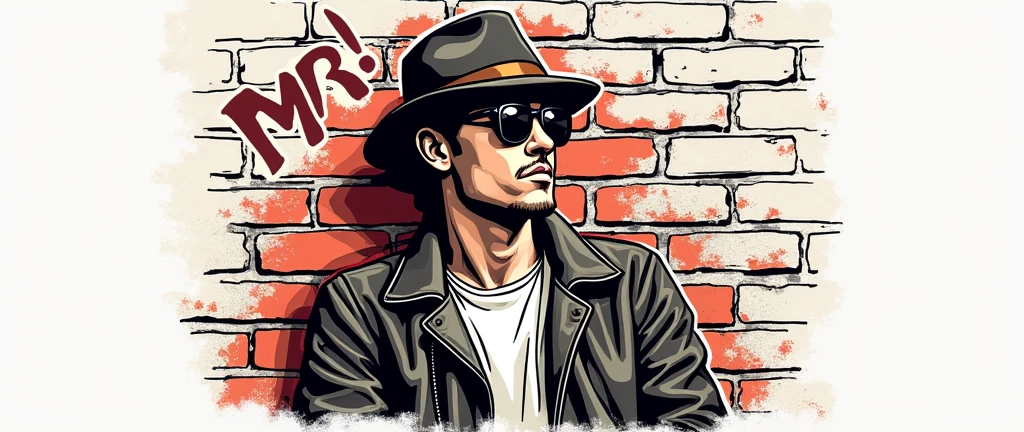 Give me a logo for a clothing store whose name is "Mr. Vintage Vibe "
I need it with an urban and slightly gangster style, with basic colors and line drawings