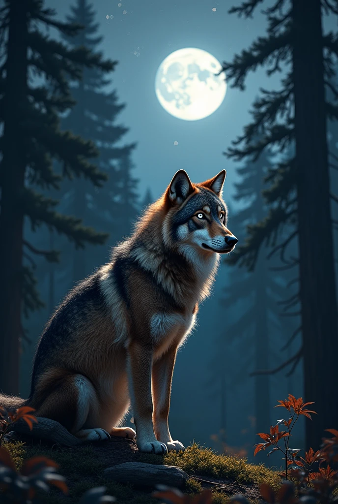 Brown wolf with white eyes 