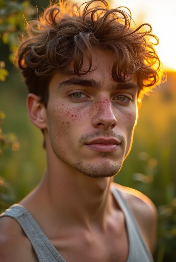 Brown-haired guy with a well-defined jawline and freckles