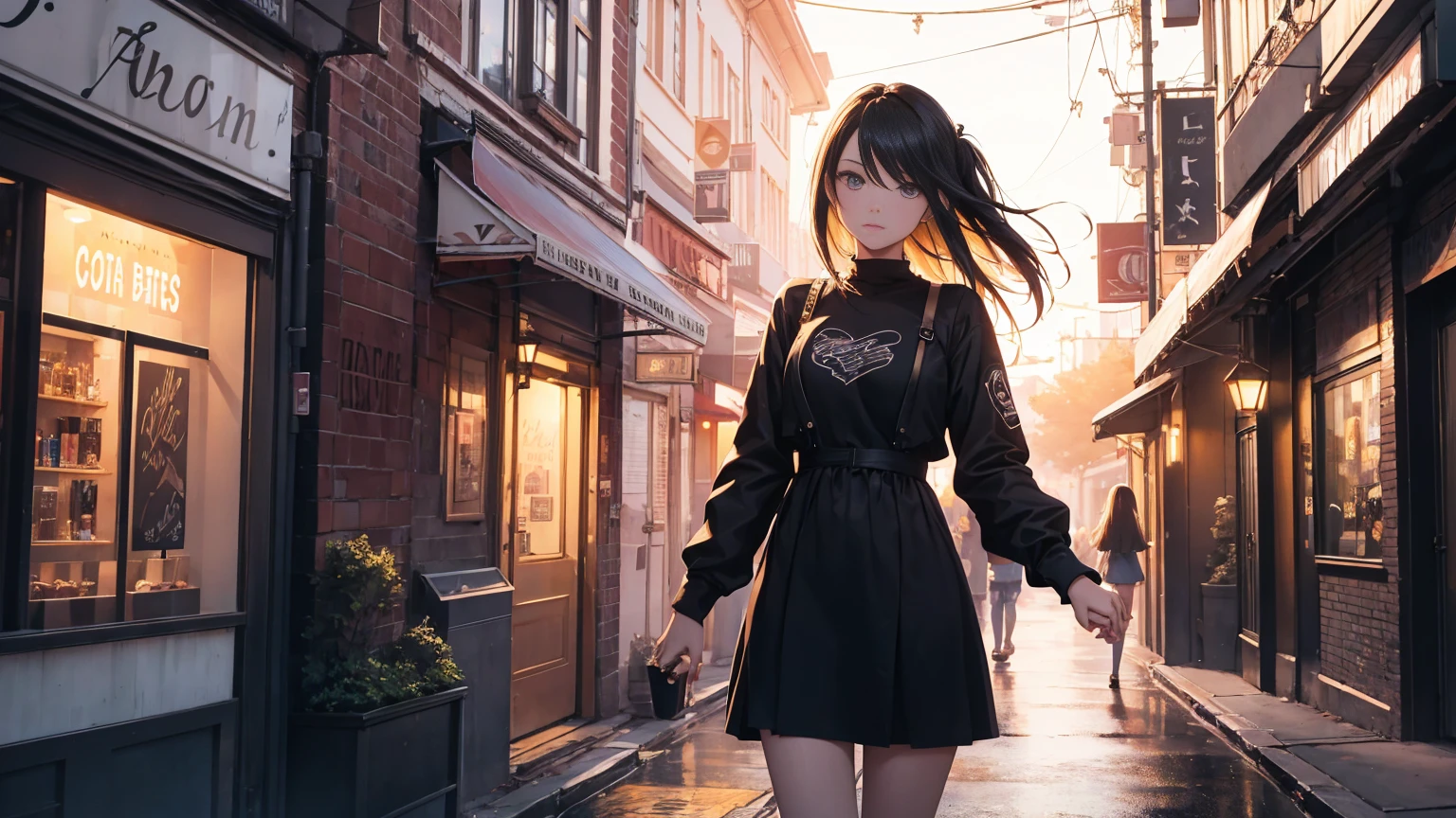 An emo illustration of a date with her, holding hands, at an emo date spot from a first-person perspective.。, 8K Ultra HD, RAW Photos, Digital Painting, Super detailed, Golden Ratio