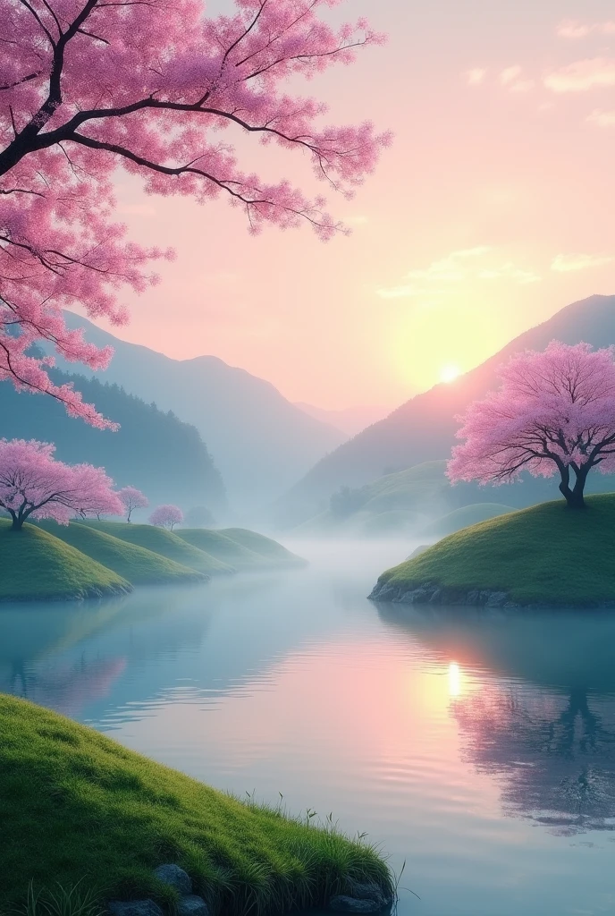 Eastern landscape with a lake in the middle
